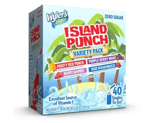 Wyler's Light Island Punch Singles to Go, Variety Pack, Fruity Red Punch, Purple Berry Wave, Berry Jammer and Blue Ocean Breeze, 1 Box (40 Single Servings)