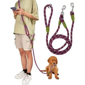 pawstrip Hands Free Dog Leash Crossbody Dog Running Leash Handsfree Pet Rope for Hiking Training Heavy Duty Reflective Pet Walking Belt (Purple)