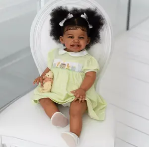 24Inch Toddler Reborn Baby Doll Black Girl Soft Body Realistic-Newborn Handmade Real Life Baby Dolls with Clothes and Toy Gift for Kids Age 3+