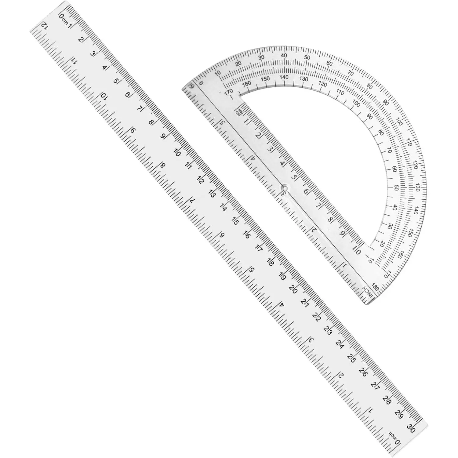 2 Packs 12 Inch Plastic Ruler and 6 Inch Plastic Protractor Clear Math Geometry Set Angle Detector School Supplies for Classroom Home Office Drawings Transparent
