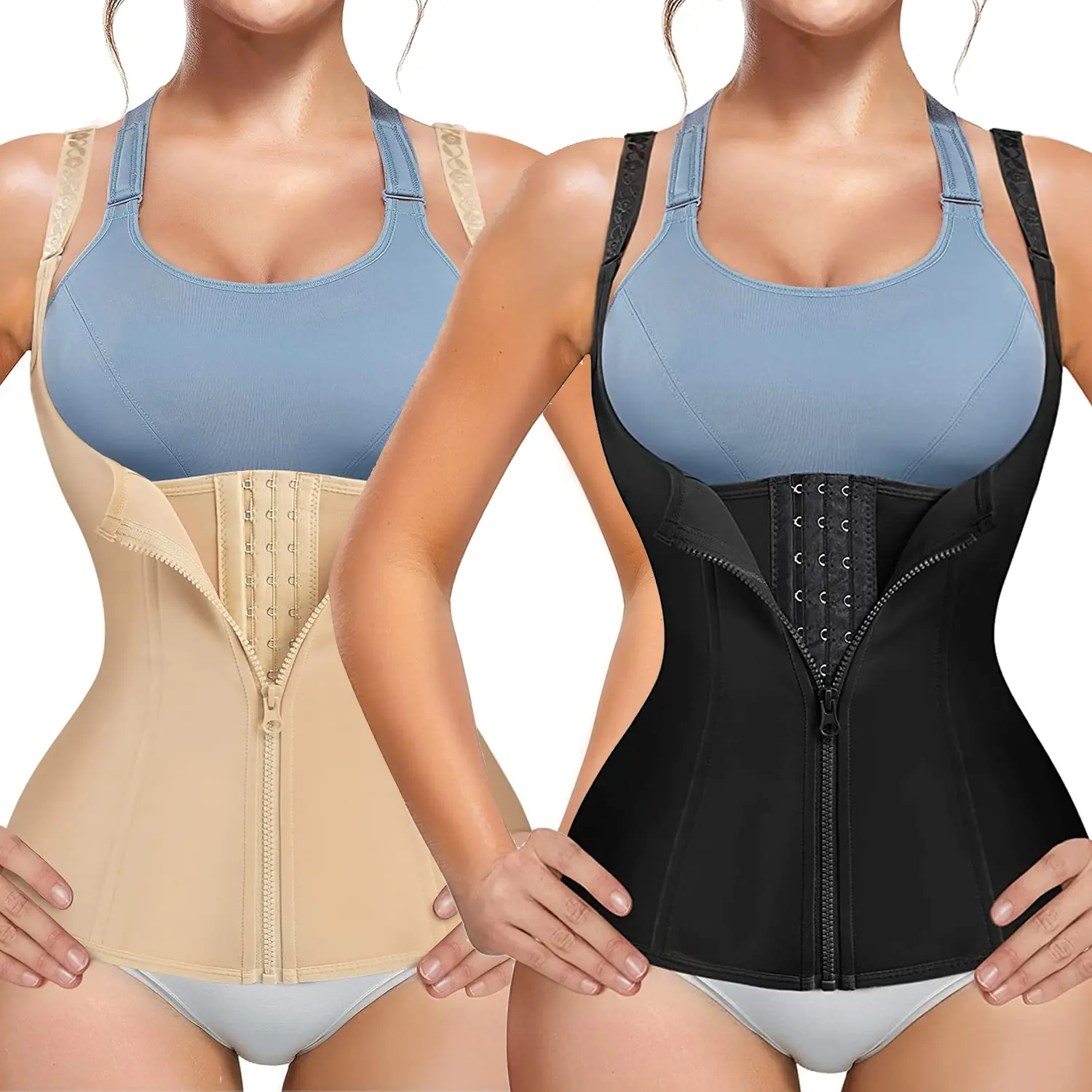 Women Waist Trainer Vest Zipper Corset Body Shaper for Tummy Control Cincher Tank Top with Straps Workout