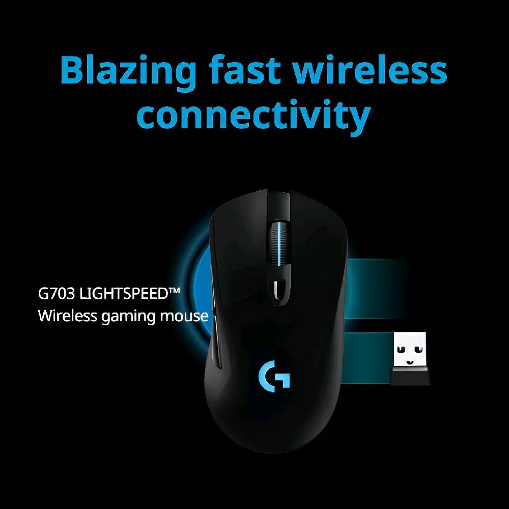 Logitech G703 Lightspeed Wireless Gaming Mouse with Blazing Fast Connectivity and Advanced Performance