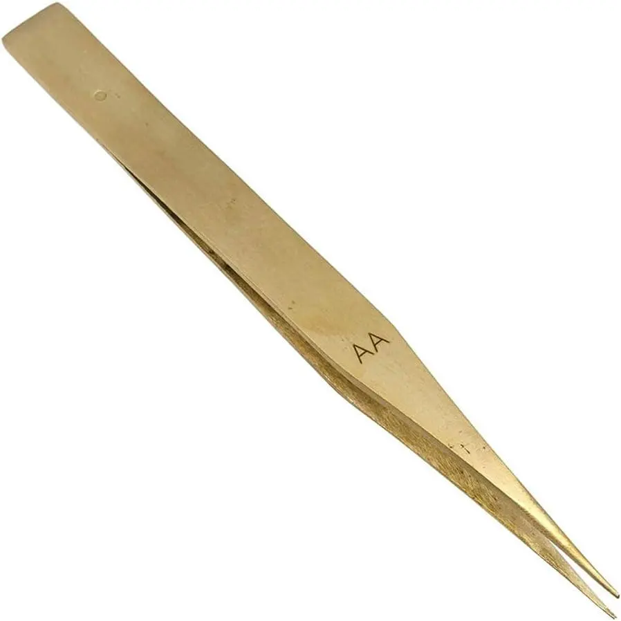 Magnetism-Free Brass Tweezers, 1 Pair 127mm (5 inches) Precision Grip Industrial Hand Tool for Watchmakers, Beading #AA-AA-BRASS