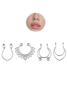 Fake Septum Ring, Septum Clicker Ring, Stainless Steel Clip on Nose Ring, Faux Septum Piercings for Women Men, Non Piercing Nose Jewelry, Body Jewelry