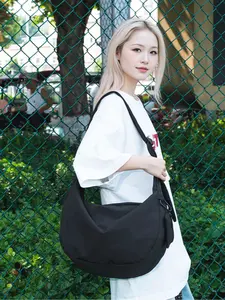 Women's New Crossbody Bag, Large Capacity Casual Lightweight Nylon Wide Strap Shoulder Bag, Simple Design Dumpling Bag
