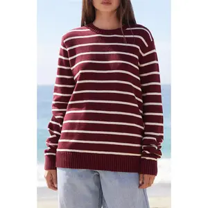 John Galt Women's Martha Burgundy Martha Striped Sweater