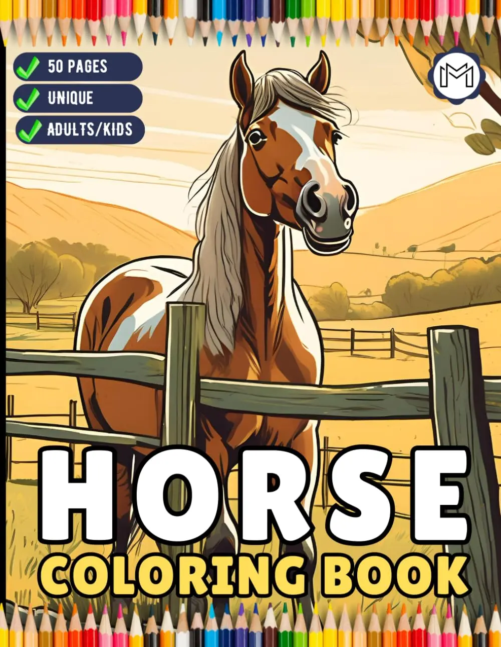 50 Pages Horse Coloring Book Gift for Adults Kids Men Women Kids Boys Girls Teens Easy and Bold Wild Horse Coloring Book Cute Horse