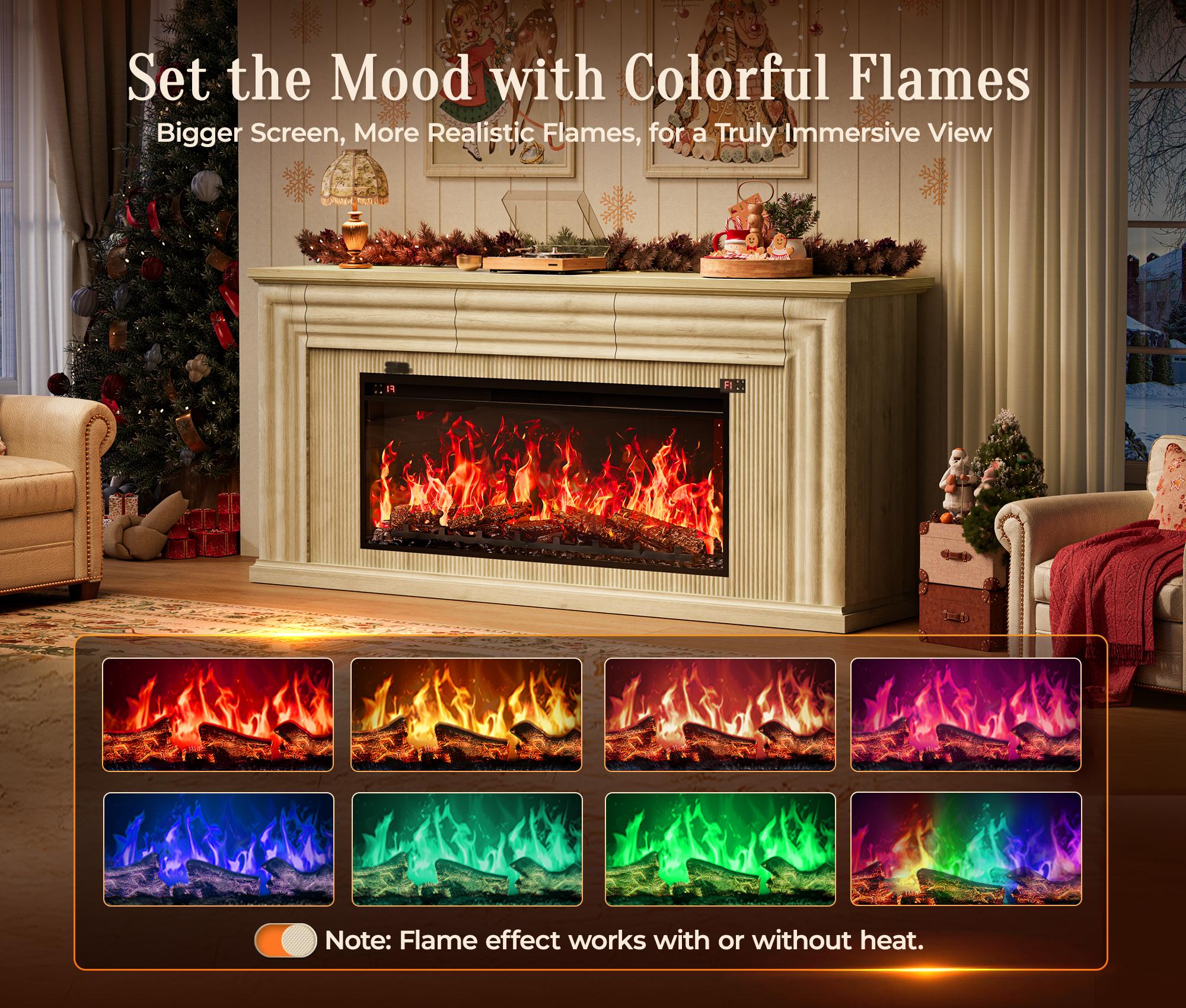 【2 Packages Shipping】PRAISUN 70'' Fireplace TV Stand with 42'' Electric Fireplace, Farmhouse TV Stand for 65 75 Inch TV, Entertainment Center TV Console with 3 Drawers, Fluted Design, for Living Room