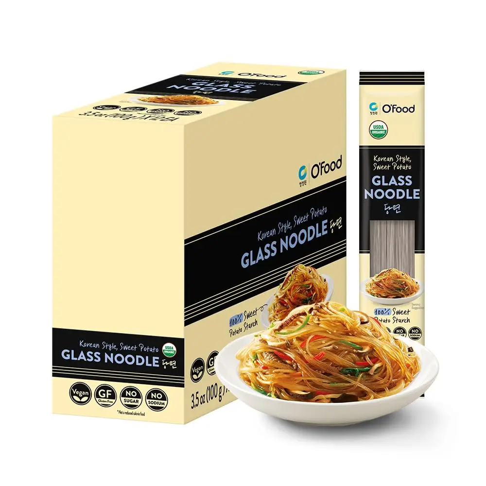 O’food Premium Korean Organic Glass Noodles Pansit - 12 Pack (42oz) - Gluten-Free, Sugar-Free, Sweet Potato Vermicelli, Vegan, No Sodium, Low-Calorie Rice & Pasta Alternative for Stir-Fry, Soup