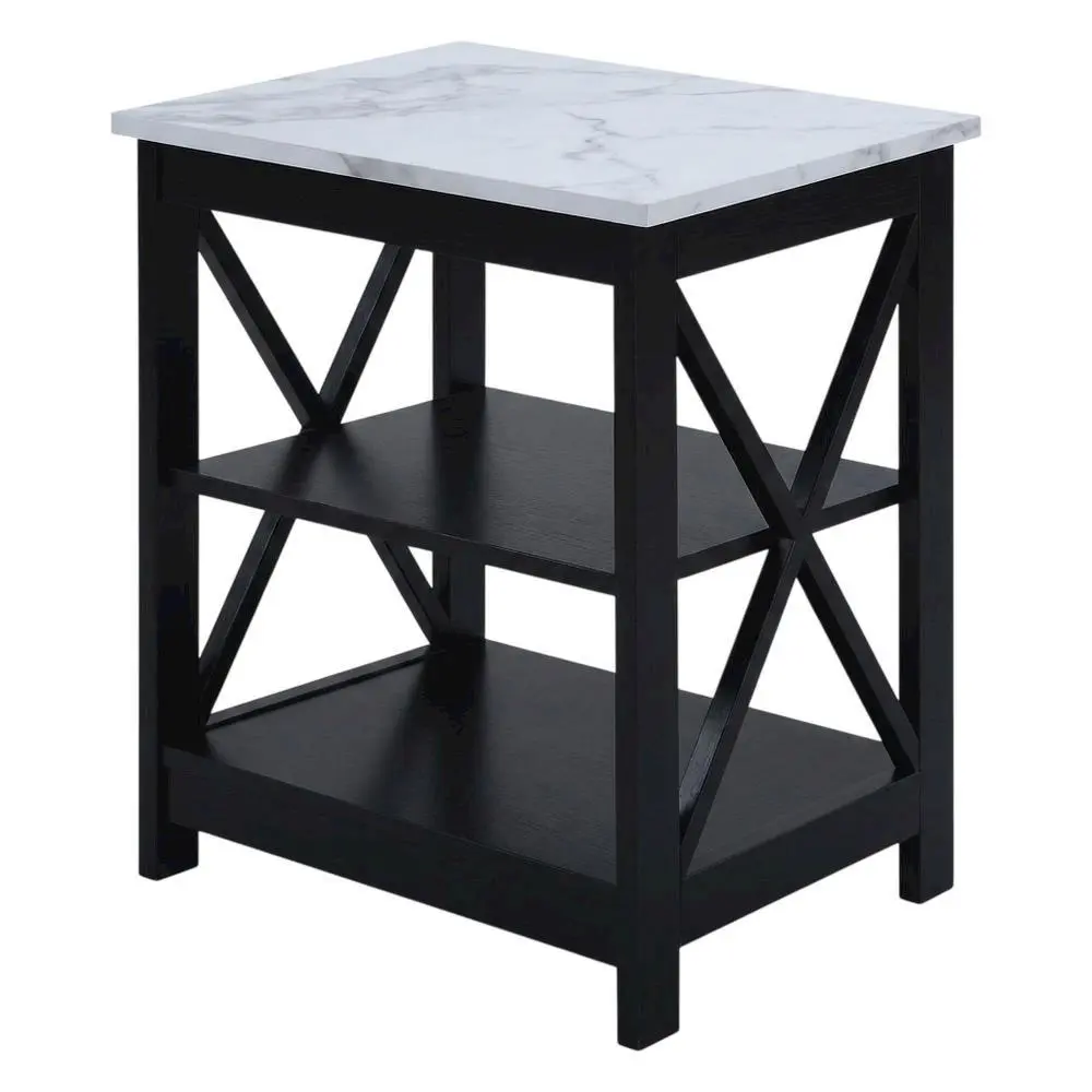 Modern Faux Marble End Table with Shelf - Indoor Furniture for Living Room, Bedroom
