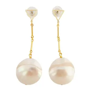 Gold triangle and white mother of pearl shell earrings
