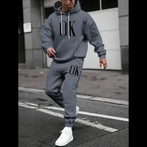 Men's Letter Print Hoodie & Drawstring Waist Sweatpants Set, Regular Fit Casual Long Sleeve Drawstring Hoodie & Pocket Jogger Pants, Men's Fall & Winter Clothes