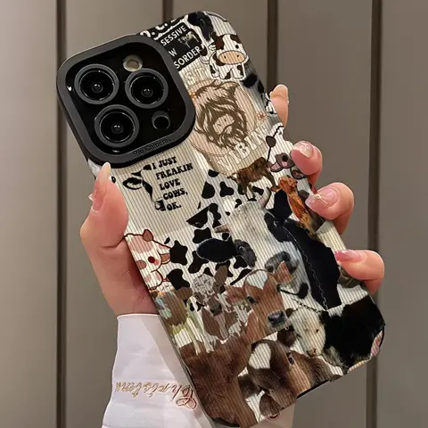Vintage Cow Pattern Phone Case Protector, Mobile Phone Cover, Shockproof Back Cover, Phone Accessory Compatible with iPhone 16 15 14 13 12 11 Plus Pro Max, Casing, Phone Decoration
