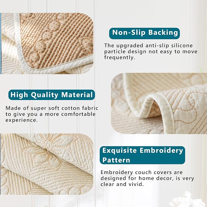 Cotton Quilted Dog Couch Cover for Sofa Farmhouse Rustic Embroidery Sectional Couch Cover Soft Anti-Slip Sofa Slipcover Furniture Protector for Kids, Pets 27.6"D x 70.9"W x 1"H) Cotton Quilted Dog Couch Cover for Sofa Farmhouse Rustic Embroidery Sectional Couch Cover Soft Anti-Slip Sofa Slipcover Furniture Protector for Kids, Pets 27.6"D x 70.9"W x 1"H)