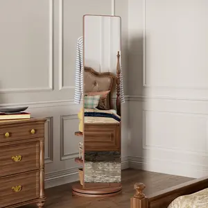 Full Length Mirror with Coat Rack & Storage Hooks, Solid Wood Standing Floor Mirror, Multifunctional Dressing Mirror for Bedroom & Living Room, Space Saving Home Décor Furniture