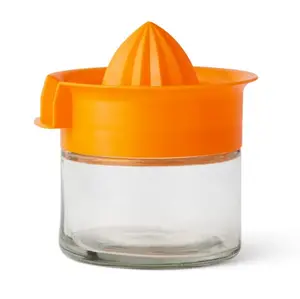 Mainstays 10 Ounce Citrus Juicer Easy Screw Top Glass and Plastic Dishwasher Safe Orange Diner Style Juicer for Oranges Lemons Limes
