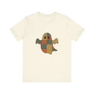 Patchwork Ghost Tee, Ghost Patchwork Halloween Shirt, Boho Ghost Shirt