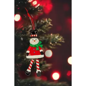 Christmas Ornament - Glossy Gingerbread Snowman with Dangling Legs. Wizardi Festive Decoration F07-N2-9-SAA202B