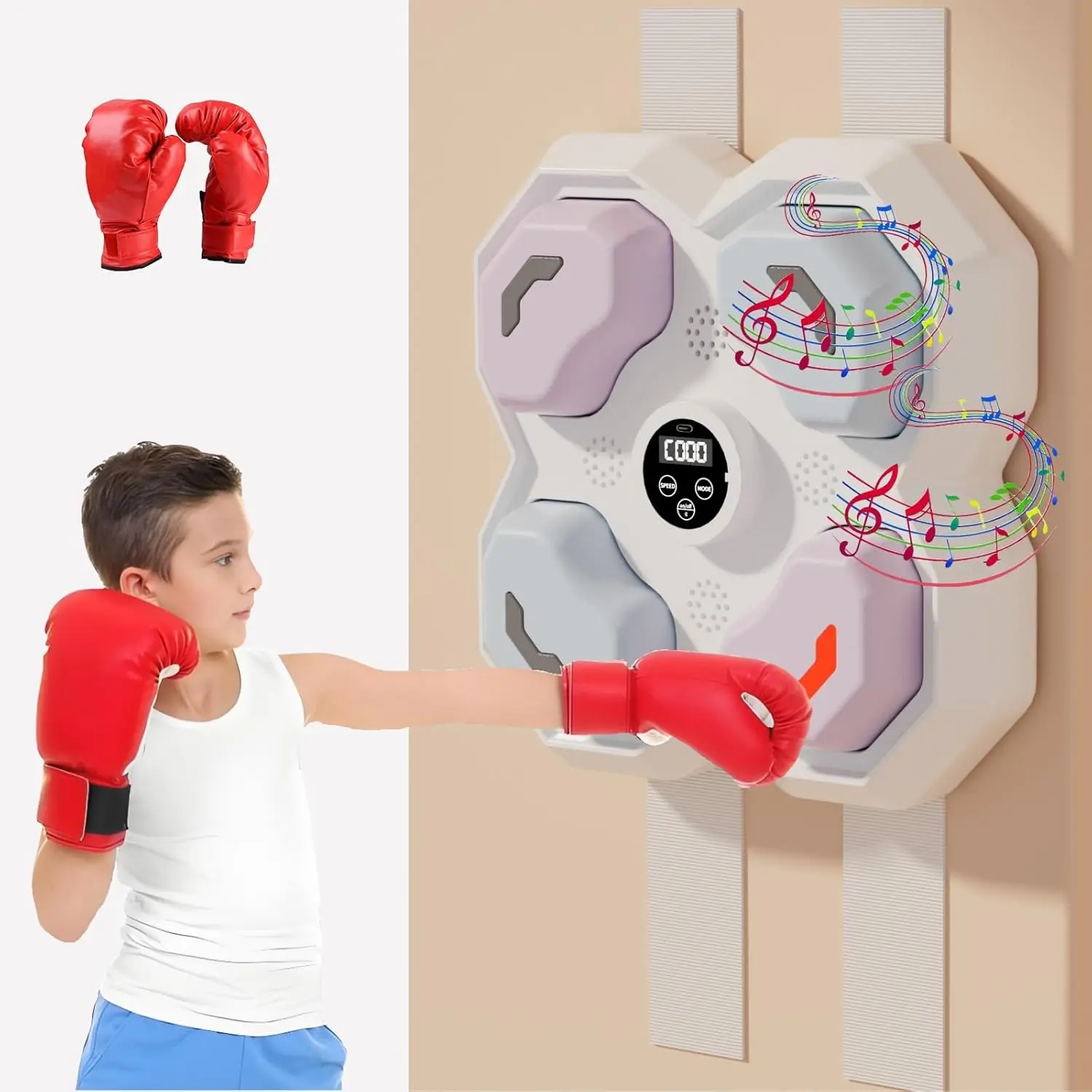 Music Boxing Machine,Smart Bluetooth Boxing Trainer for Kids and Teens Adults with Glove,Boxing Machine Wall Mounted Music,LED Electronic Focus Training for Home