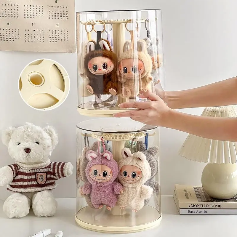 Labubu Plush Toy Display Case, Transparent Rotating Labubu Doll Storage ...