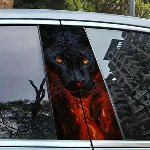 2pc Flame Panther Car B-Pillar Protection Sticker, Car Decorative Sticker, Car Decals, Easy Peel & Stick, Sunproof Waterproof Scratch-Resistant, Fits All Cars