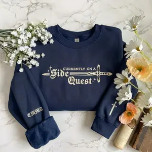 Embroidered Currently On A Side Quest Crewneck, Adventure Quote Embroidered Sweatshirt, Fantasy Clothing Gift