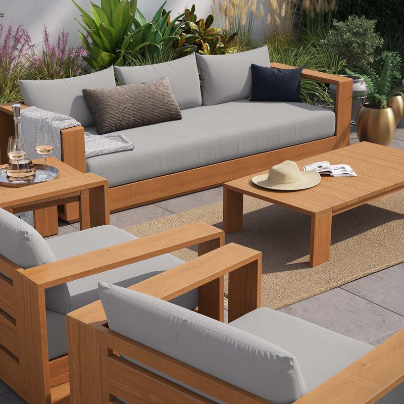 Modway Tahoe Outdoor Patio Acacia Wood 5-Piece Furniture Set in Natural Light Gray