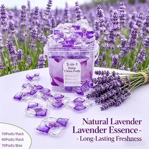 5-IN-1 LAVENDER ESSENCE LAUNDRY CAPSULES, Laundry Clean Pods, Scented Laundry, 8X Concentrated Cleaning, 70% Active Ingredients, 72H Lasting Scent, Odor Eliminator, Stain Remover, 99.9% Bacteria Elimination, 10/40/70 Counts for Family & Travel