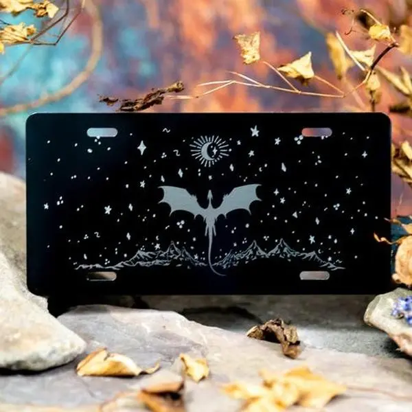 Dragon Wing Mountains – Fantasy mystic Bookish Engraved Etched Metal Decorative Custom Novelty License Plate