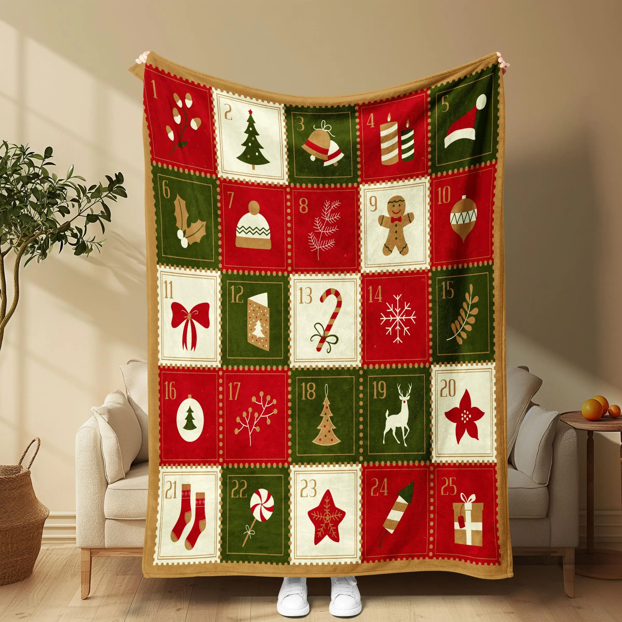 Christmas Themed Blanket, Soft Comfortable Throw Blanket, Warm Napping Blanket for Home Office Travel Camping, Bedroom Accessories