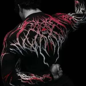 Unisex Dark Gothic Print Compression Long-Sleeve Activewear - Quick-Dry & Stretchable Athletic Sports Clothing Athletic Top spandex