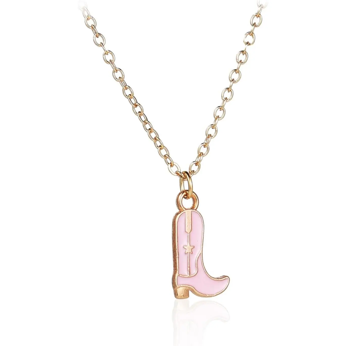 Western Gold Plated Pink Pendant Necklace Cowboy Boot Hats 14k Gold Necklaces Disco Cow Charms Cowgirl Aesthetic Jewelry Accessories Gifts for Women Boys Girls