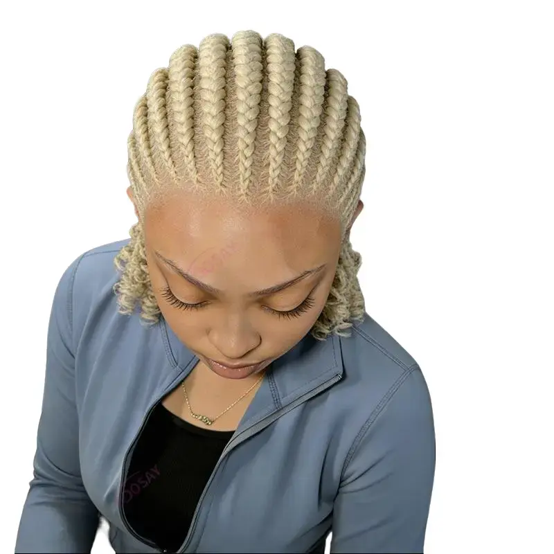 DOSAY 613 Honey Blonde Short Bob Cornrow Braided Wigs Synthetic Handmade Full Lace Braided Wig Knotless Box Braids Wig for Black Women Cosplay With Baby Hair