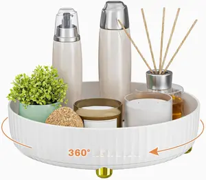 Bathroom Organizers and Storage - Rotating Makeup Organizer Tray for Perfume,Skincare,Cosmetics and Bathroom Storage,Lazy Susan Organizer,White Minimalist