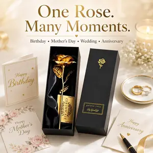 24K Plated Preserved Gold Rose Bouquet - Elegant Artificial Flower, Home Decor Gift for Girlfriend