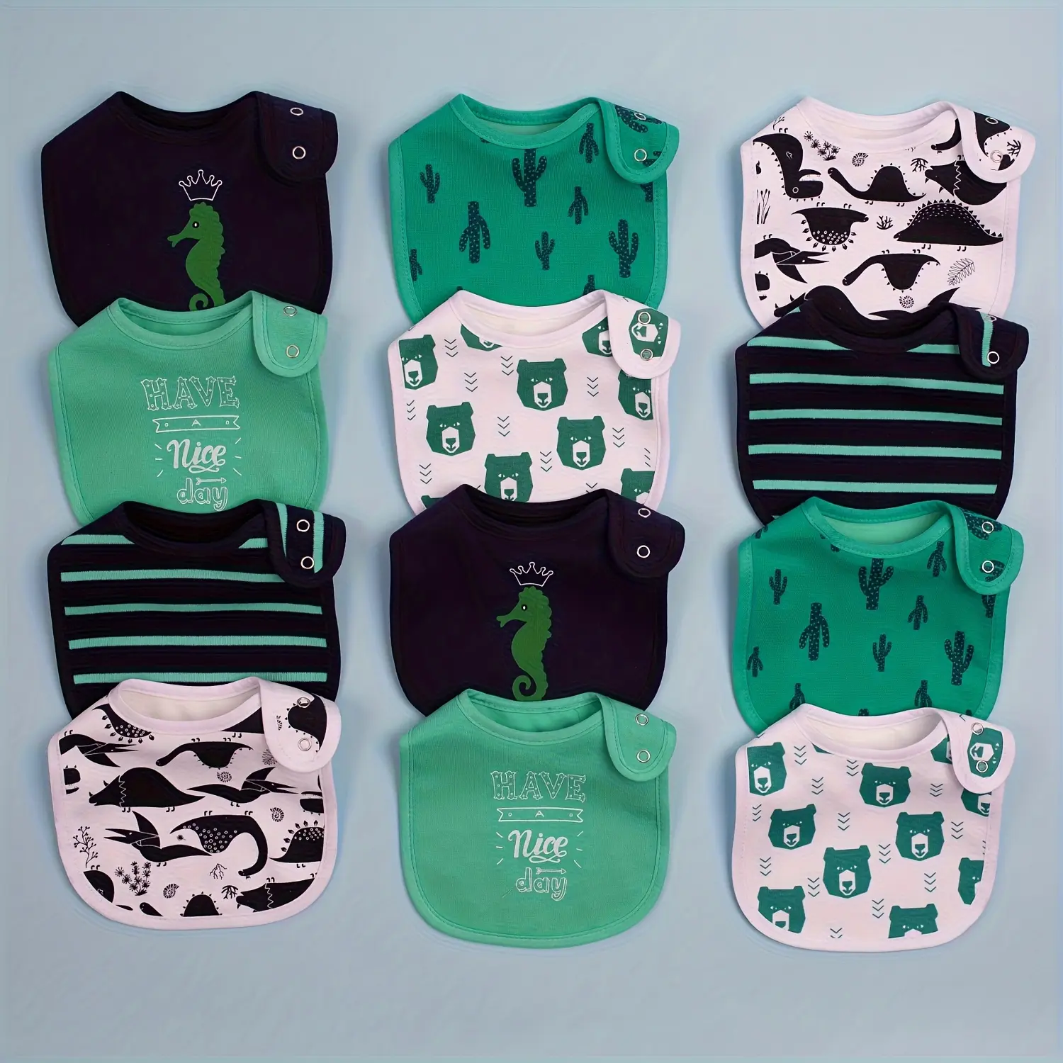 Baby Bibs for Boys & Girls - 12pcs High Quality Absorbent with Adjustable Snaps for Feeding, Teething, and Drooling