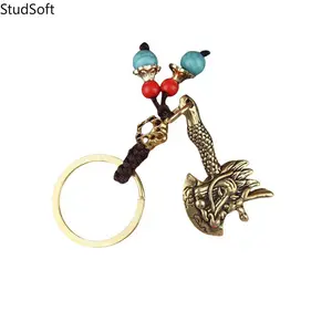 2026 New Vintage Solid Brass Dragon Head Axe Keychain, Creative Lucky Fu Axe Pendant, Feng Shui Blessing Hanging Ornament Craft for Keys & Bags