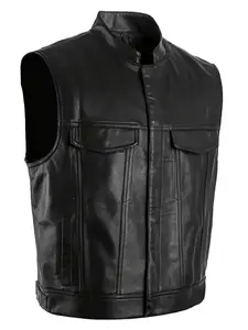 Men's Fashion Sleeveless Fitted Plain Vest Gilet PU Leather Jacket, Motorcycle Jacket for Outdoor Riding, Stylish and Durable, Perfect for Biking