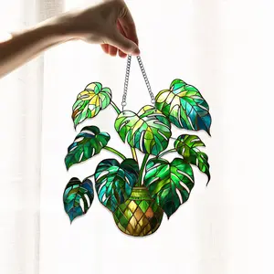 Monstera Leaves Acrylic Window Hanging, Monstera Leaves Home Decor, Monstera Plant Wall Window Hanging Art Decoration, Halloweem Home Decor