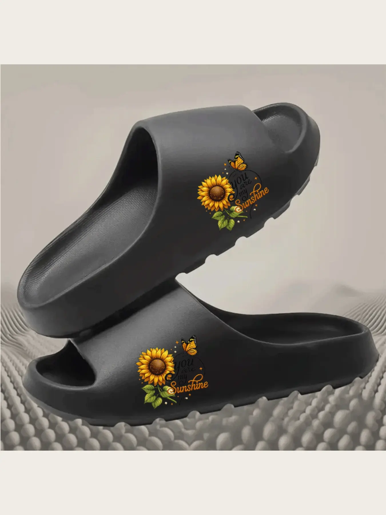 Women's Sunflower Print Slippers with Butterfly Design Soft Comfortable Indoor Outdoor Non-Slip Sole Casual Daily Wear Open Toe Summer Spring Fashion Footwear for Home Garden Travel Lightweight Breatha Open Toe Slide Lightweight Breathable Slides