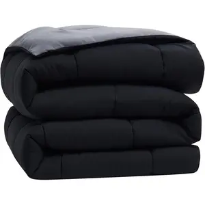 Quilted Down Alternative Comforter Duvet Insert, Twin XL Size with Pillow Sham, Black/Grey, Corner Tabs