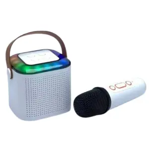 Kik_LED RGB Karaoke Machine Microphone, Party Speaker, Music Box Subwoofer KMS-192 for Universal Cell Phone And Bluetooth Device (White) Audio Portable Wireless Compact Radio Rechargeable Stereo Smartphone