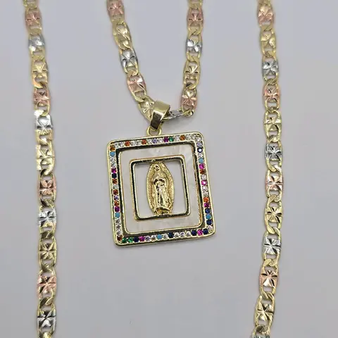 VIRGIN MARY beautiful necklace with colors stones gold-plated 24"inches three colors style