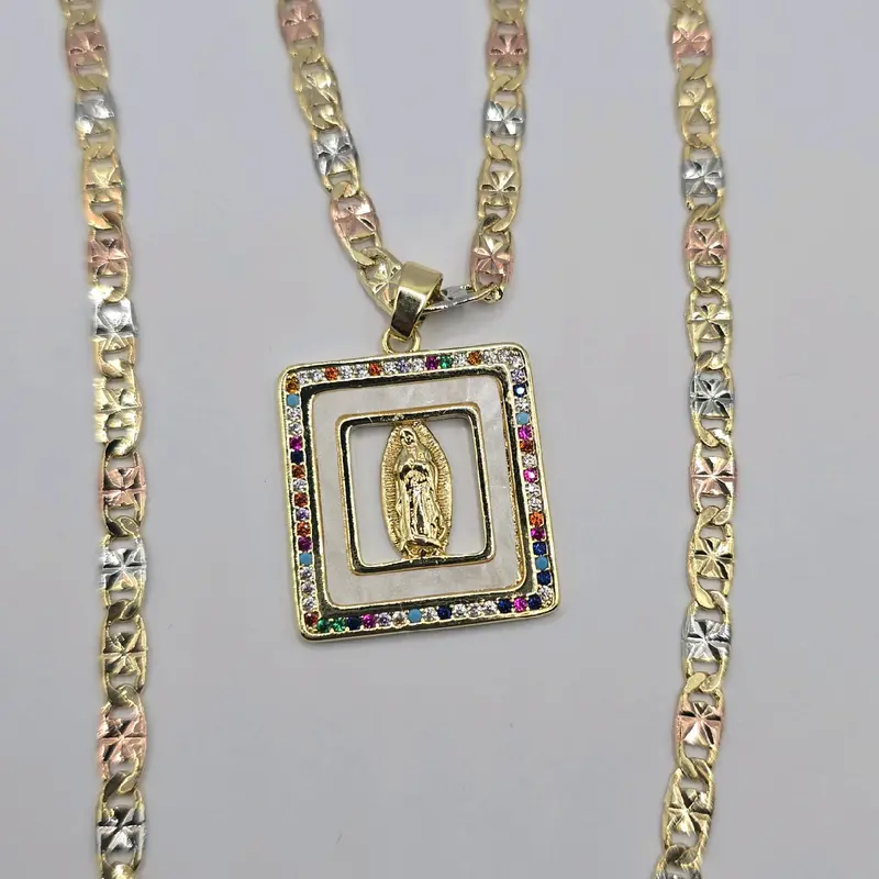 VIRGIN MARY beautiful necklace with colors stones gold-plated 24"inches three colors style