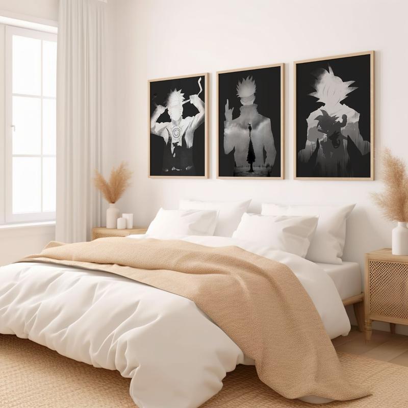 Anime Art, Classic Characters SET of 3 Canvas / Print / Framed, DBZ, Naruto, JJK