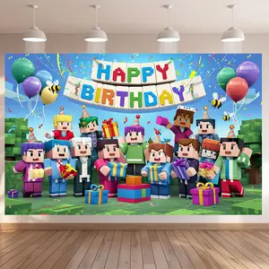 1pc of Party Banner, Pixel Celebration Birthday Party Backdrop Decoration, Photo Props Made of Polyester, Suitable for Home, Room, And Wall Decoration, As Well As Party Supplies And Gifts