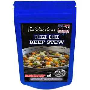 MAK D Productions - Freeze Dried Meal  - Soup - Beef - Beef Stew - Gourmet Recipes by a Sullivan University (Louisville, Kentucky) Culinary Chef Graduate - NEVER BLAND TASTING - MADE IN THE USA