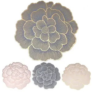 PVC Coaster Napkin Flower Placemat Mug Heat Resistant Waterproof Stamping Dining Coffee Table Cup Mat for Wedding Decoration