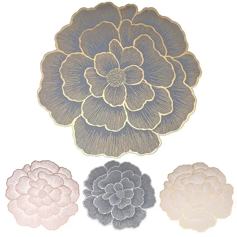 PVC Coaster Napkin Flower Placemat Mug Heat Resistant Waterproof Stamping Dining Coffee Table Cup Mat for Wedding Decoration