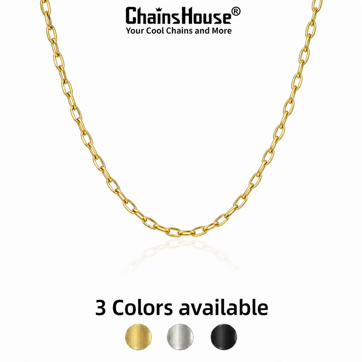 ChainsHouse Summer Vibe Layering Rolo Chain Necklace, 18K Gold-Plated Stainless Steel Necklaces for Women & Men, Streetwear Jewelry for Everyday Wear, Party